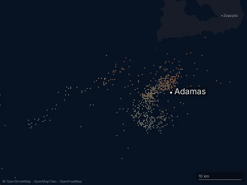 Karte der Blitze bei Adamas am Dienstag, 27. Oktober 2026