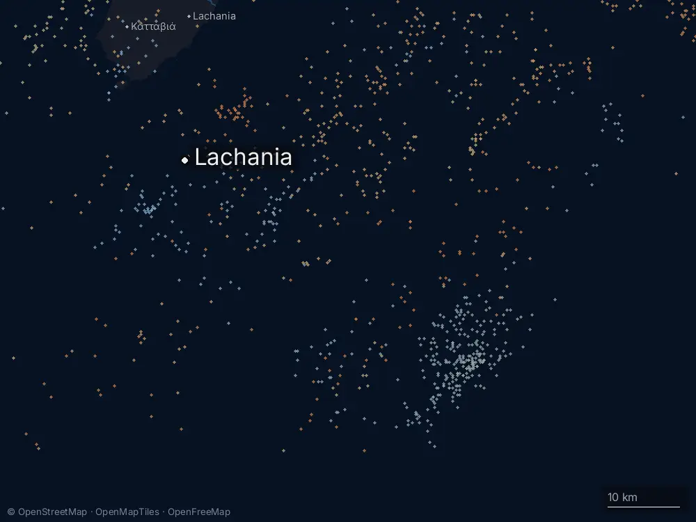 Karte der Blitze bei Lachania am Mittwoch, 28. Oktober 2026