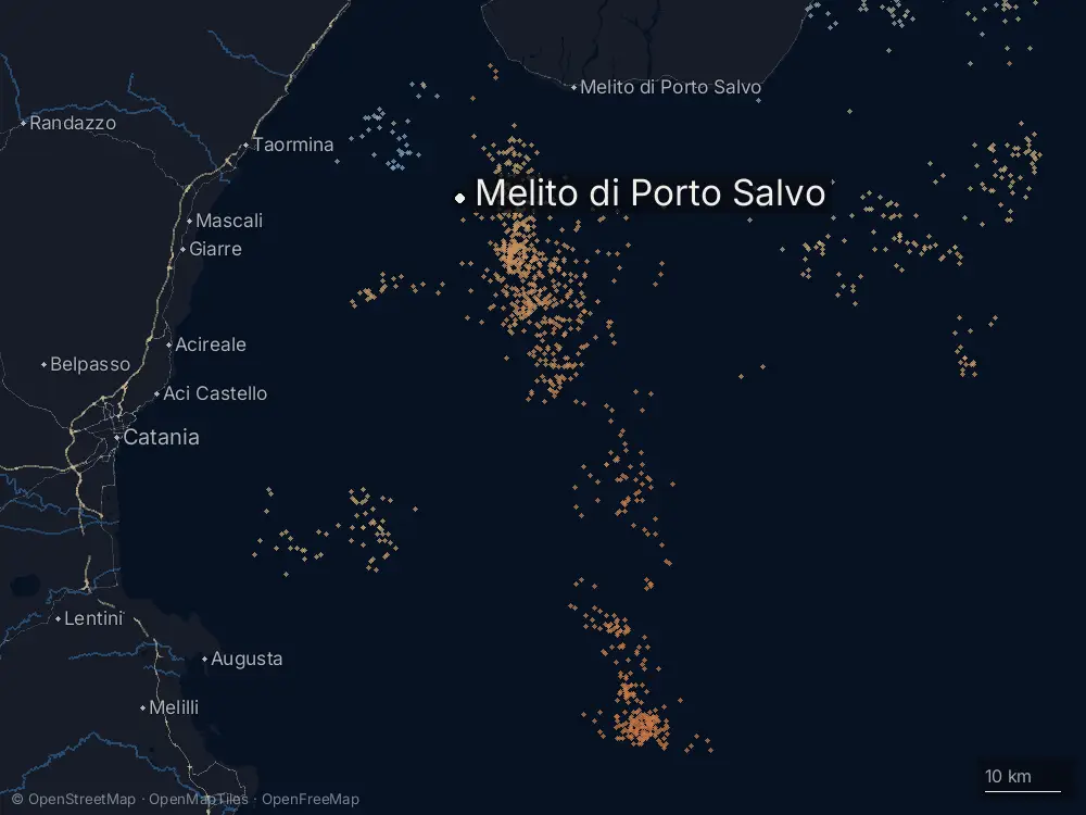Karte der Blitze bei Melito di Porto Salvo am Freitag, 30. Oktober 2026